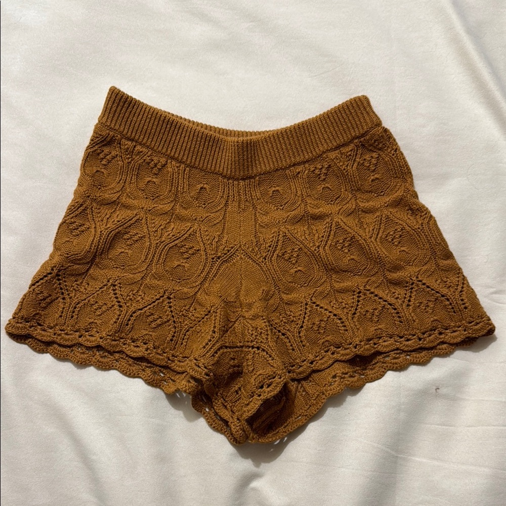 Sezane Brown Crocheted Shorts